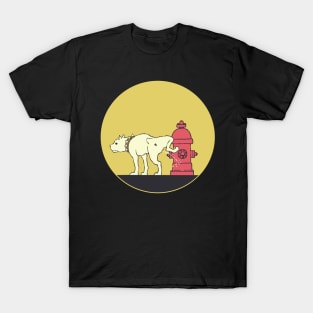 Funny Pitbull Dog Peeing Retro Sunset Vintage Colors T-Shirt